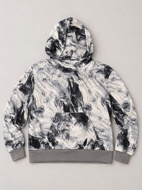 Cozi Women’s L Black Gray Marble Print Pullover Hoodie Kangaroo Pocket